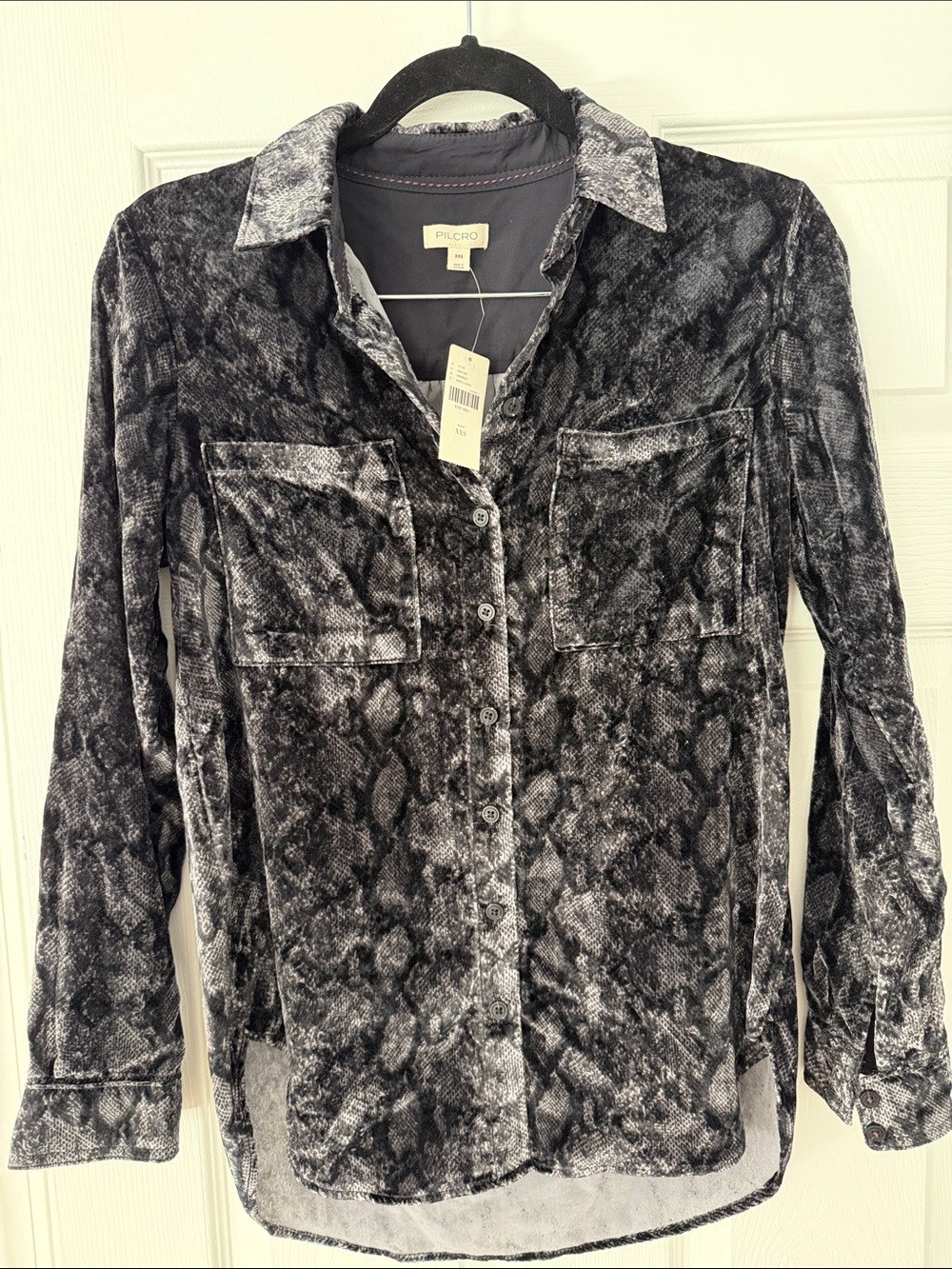 Pilcro Black and Gray Snake-Print Button Down Shirt